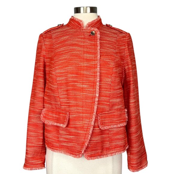 Chicos Womens Textured Fringe Jacket Garibaldi Orange Zip Front size Medium - Picture 5 of 16
